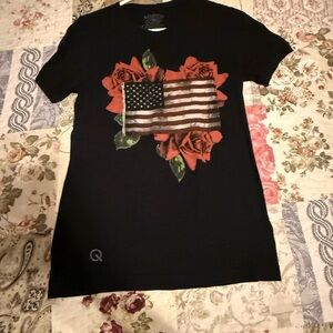 Black Tee with American Flag and Roses